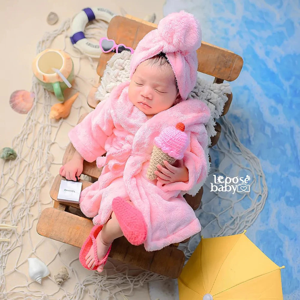 Newborn Baby Photography Props Scarf Bathrobes 2pcs Set Leopard Costume Shooting Photo Prop Shower Gift Accessories