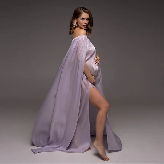 Maternity Photography Dresses Lilac Color Elegant Gowns Off Shoulder Photo Shoot Dress For Women Pregnancy Photography Outfit