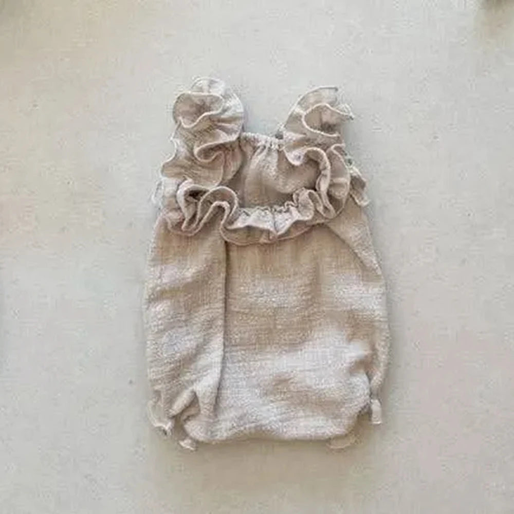 Newborn Ruffle Romper Khaki Linen Baby Soft