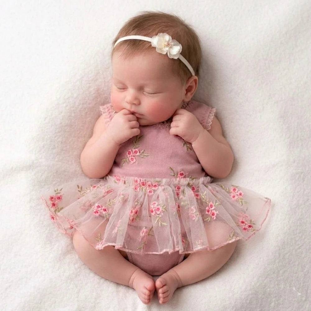 Baby Girl Floral Embroidery Romper Backless Tutu Dress Bebe