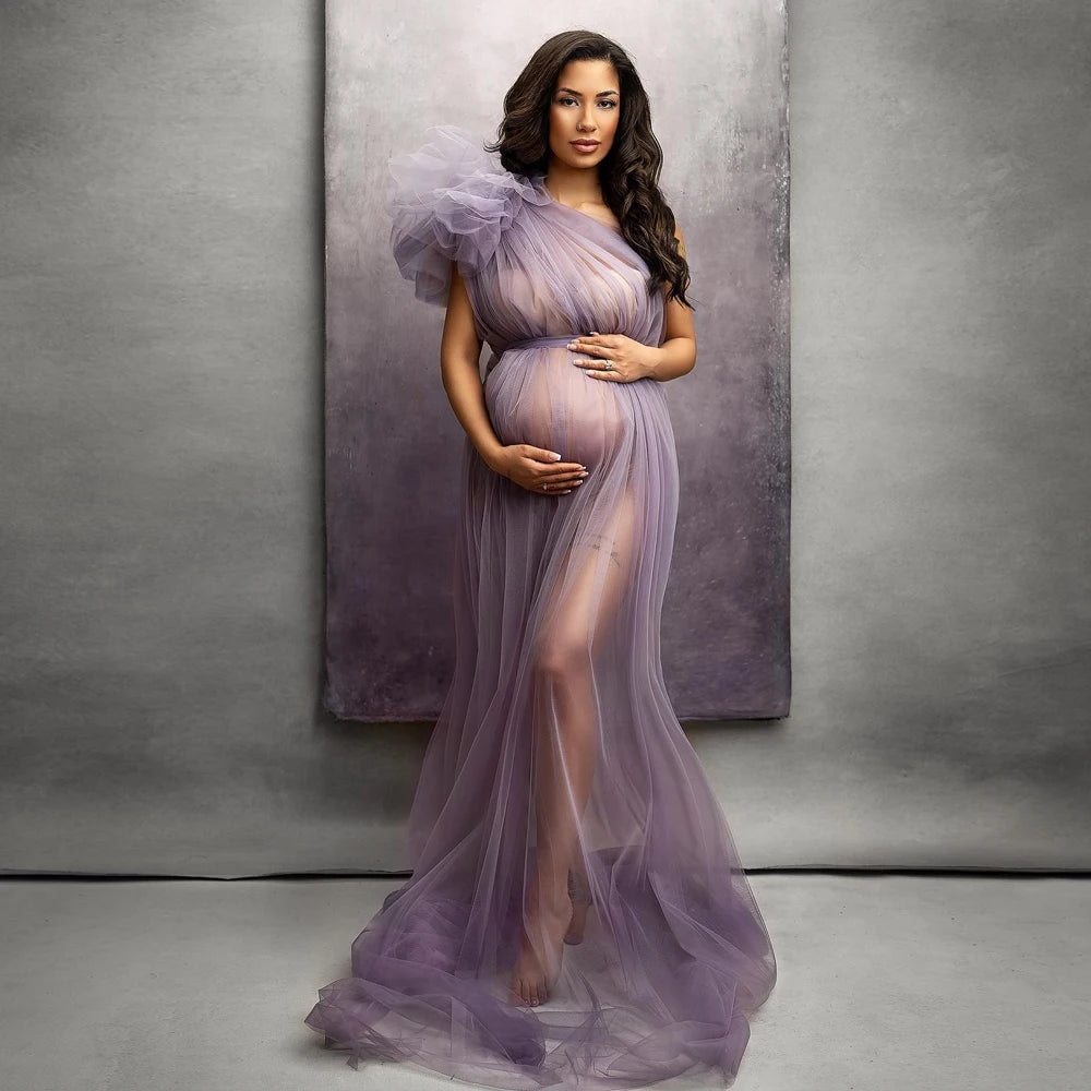 Maternity Perspective Mesh Single Shoulder Dress