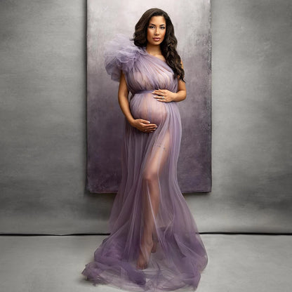 Maternity Perspective Mesh Single Shoulder Dress