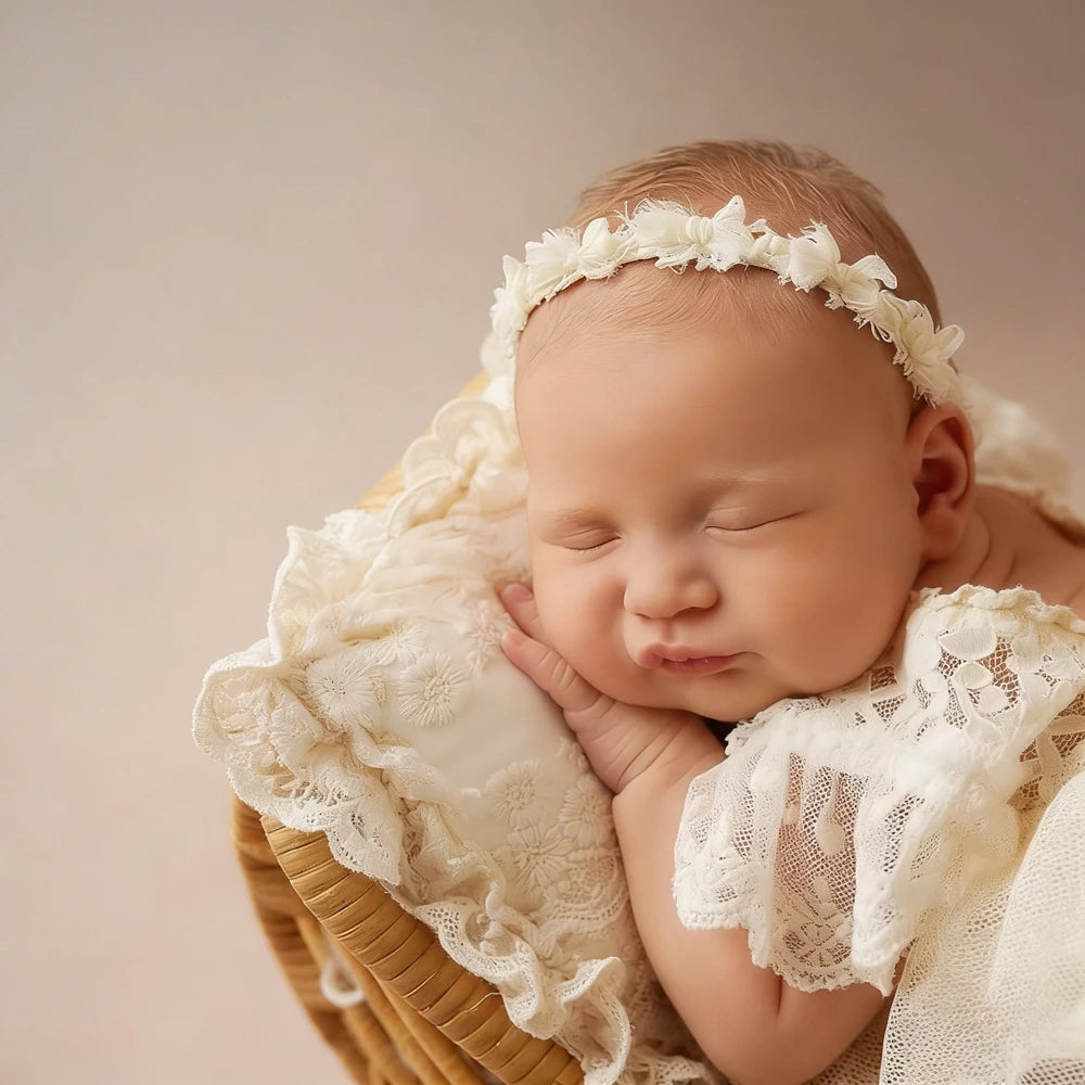 Beige Lace Ruffle Newborn Baby Girl Romper Bodysuit