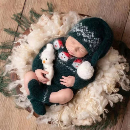 Green Christmas Knit Newborn Santa Sweater Hat Set Baby Holiday Studio Boutique Costume