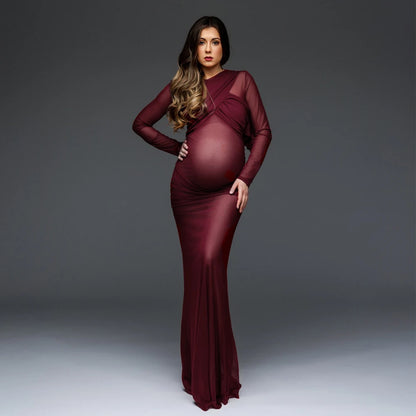 Maternity Slim Fit Mesh Transparent Dress Wedding Party