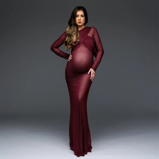 Maternity Slim Fit Mesh Transparent Dress Wedding Party