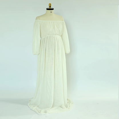 Maternity Bohemian Dress Comfort Linen Cotton One Shoulder Boho Style Baby Shower