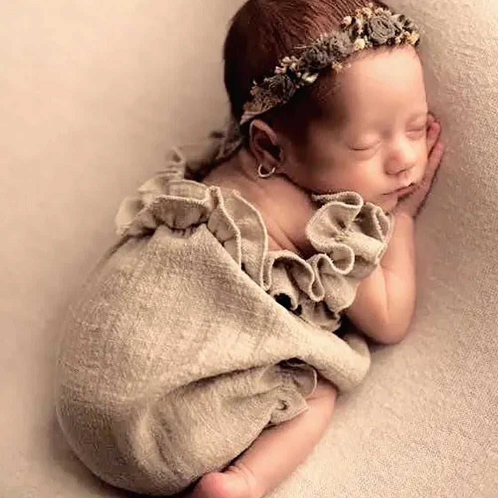 Newborn Ruffle Romper Khaki Linen Baby Soft