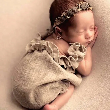Newborn Ruffle Romper Khaki Linen Baby Soft