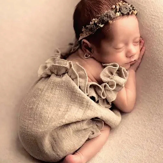 Newborn Ruffle Romper Khaki Linen Baby Soft