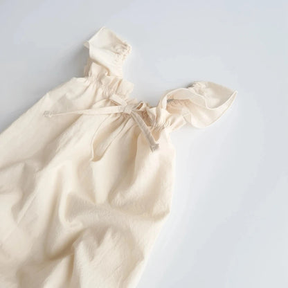 Newborn Beige Ruffled Flutter Sleeve Romper Baby Photo Costume