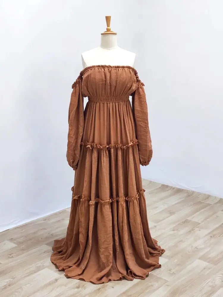 Bohemian Photo Shooting Pregnancy Dress Soft Comfortable Pure Cotton Off Shoulder Dress Maternity Dresses For Baby Showers
