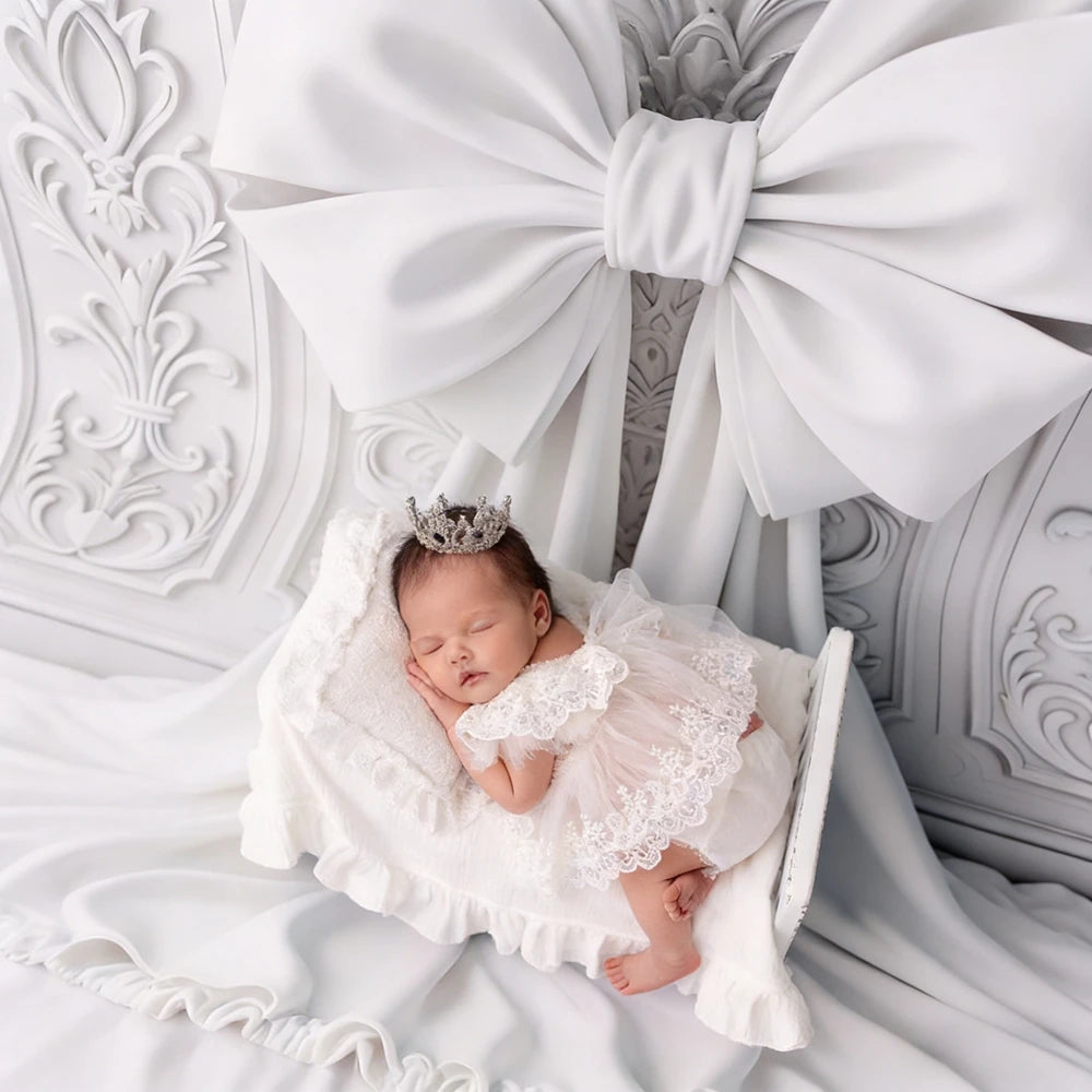 White Lace Ruffle Romper Baby Bodysuit Girl Vintage Pillow Wrap
