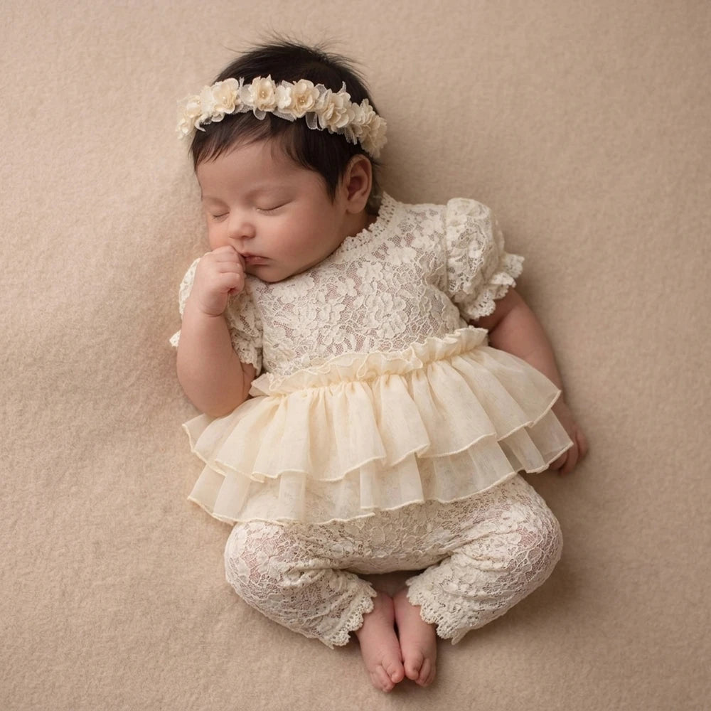 Baby Girl Lace Romper Tiered Ruffle Jumpsuit Studio Bebe Gown