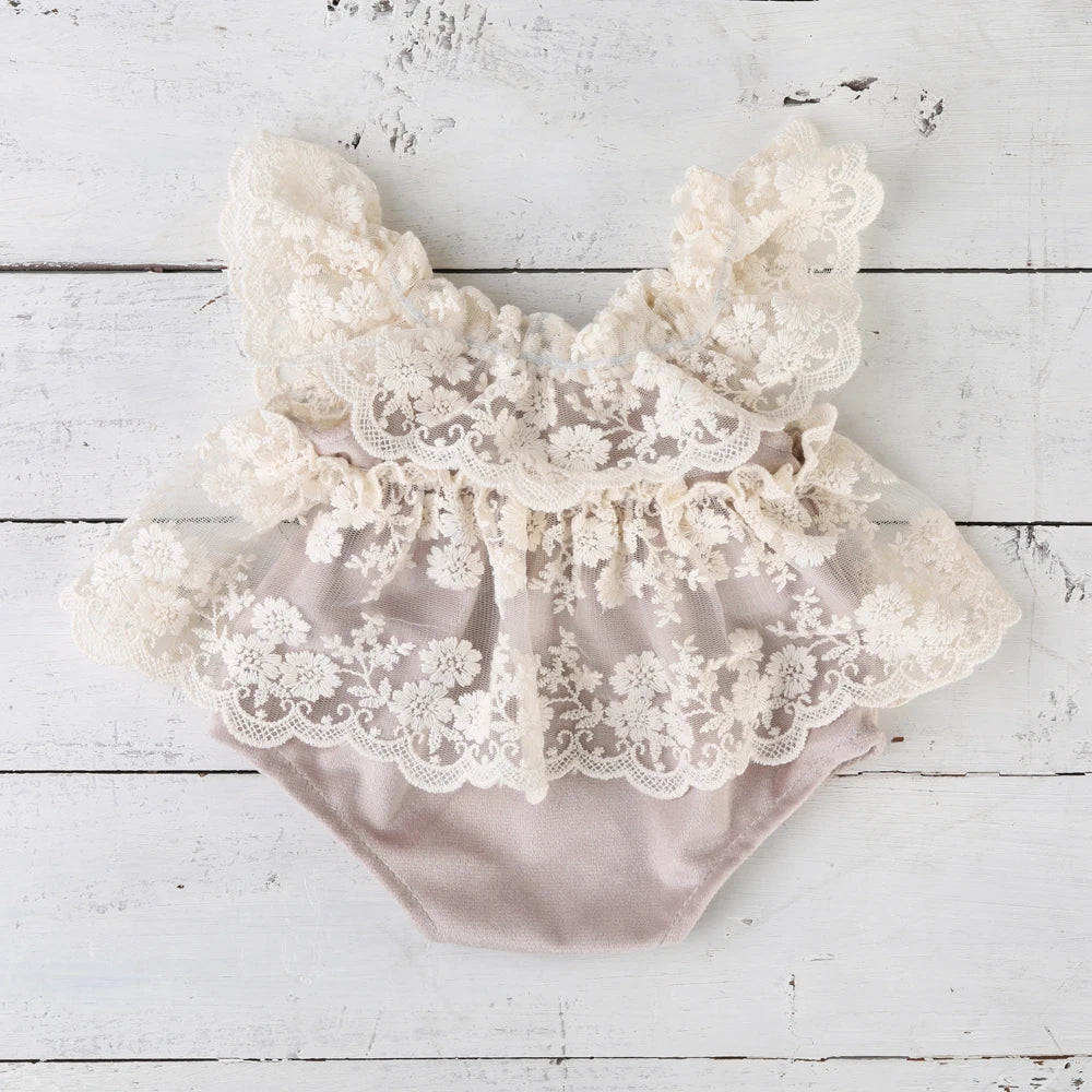 Baby Girl White Lace Ruffle Romper Newborn Dress Back Bow