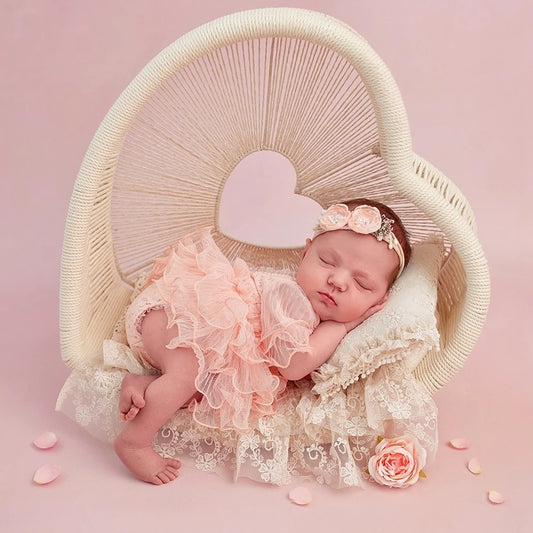 Newborn Baby Girl Peach Tutu Romper Lace Ruffle Bodysuit Dress