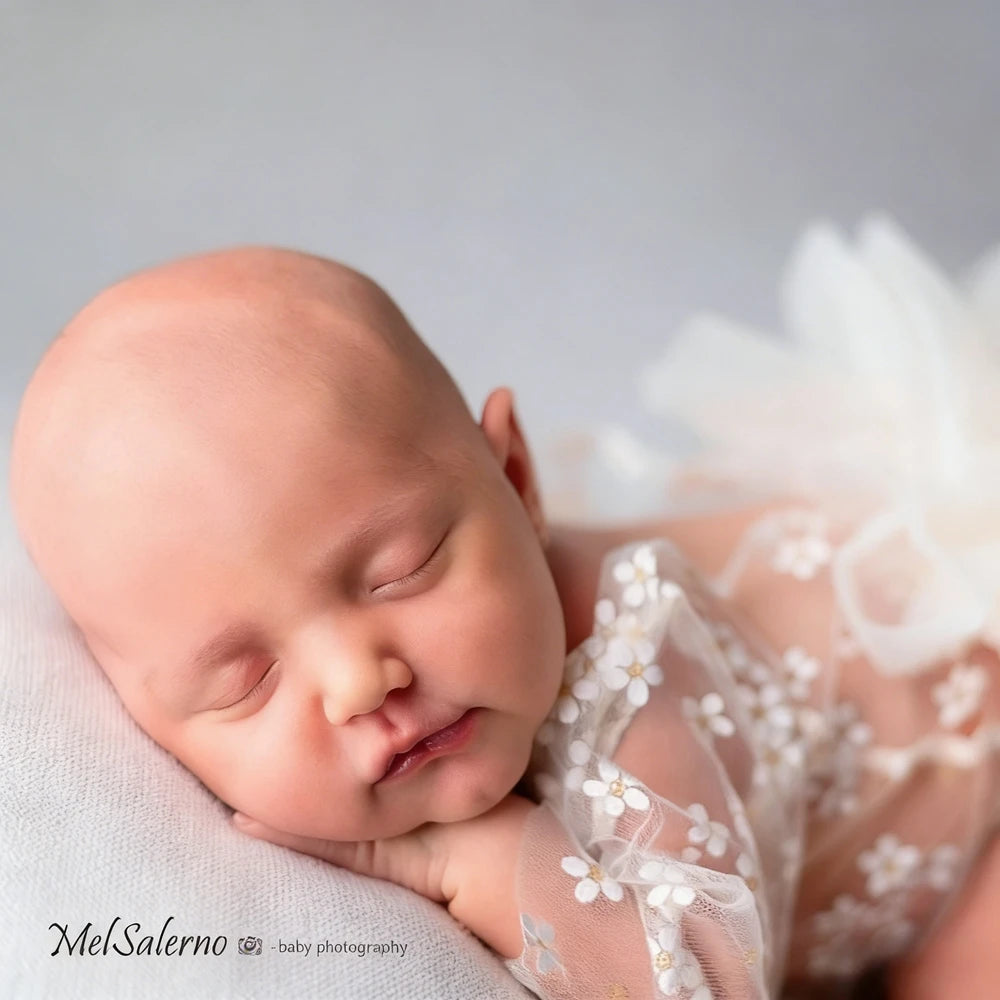 Baby Girl White Lace Tutu Romper Floral Ruffle Sleeve Soft Newborn Photo
