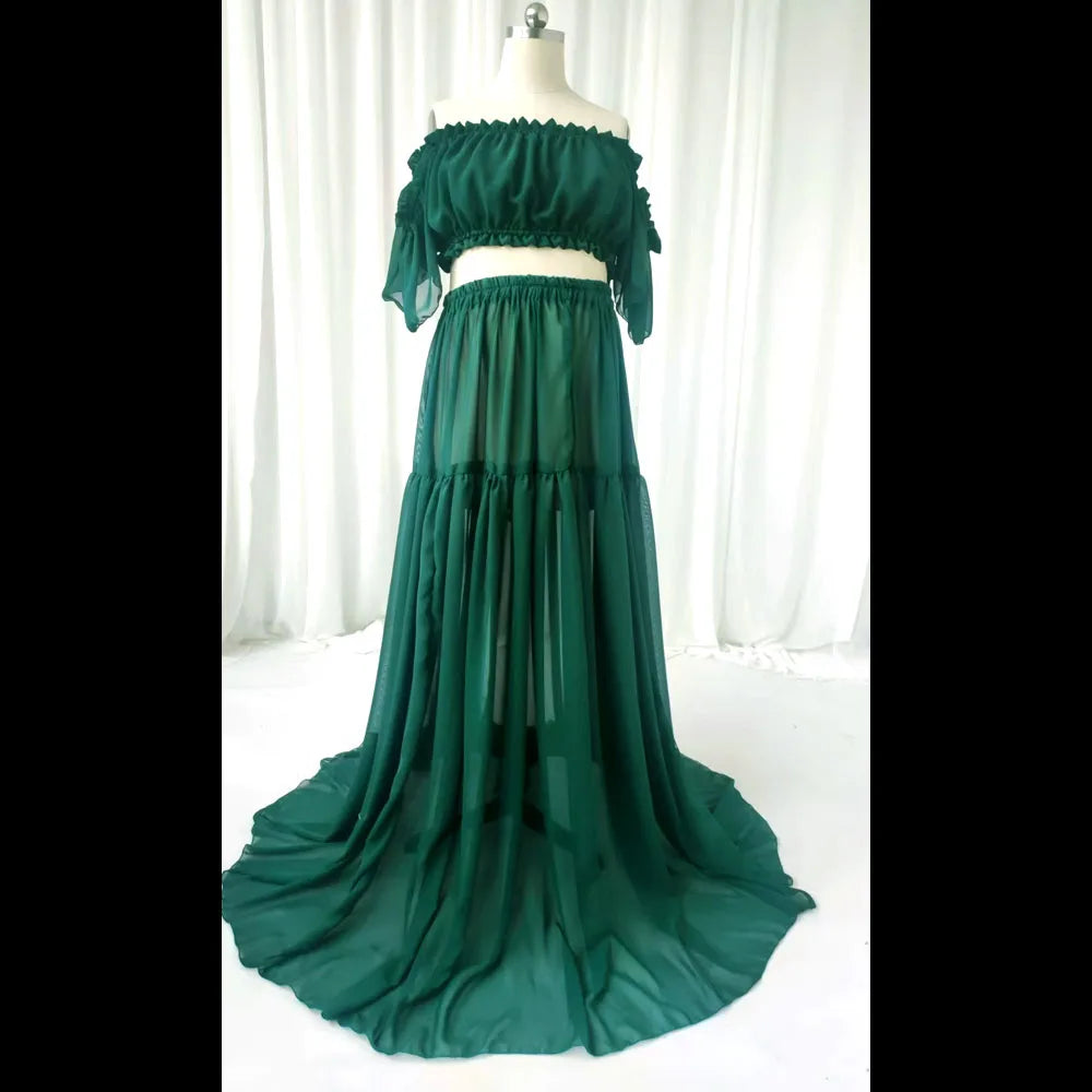 Solid Color ChiffonMaternity Dress Off The Shoulder Elastic Strapless Short Sleeved Dress Suitable For Female Photography