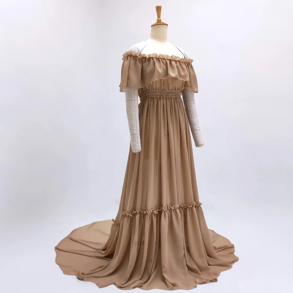 Maternity Dresses For Photo Shoot Elegant Chiffon Off Shoulder Pleated Hem Mop Dress Photography Dress For Women