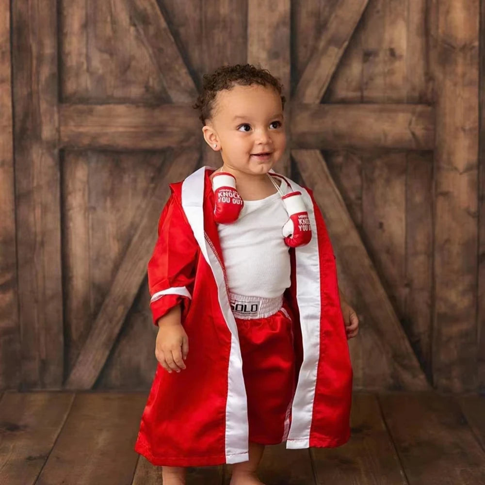 Custom Name Baby Boxing Outfit Newborn Photography Props Infant Photoshoot Costume Studio Clothes Boxer Robe Shorts Set