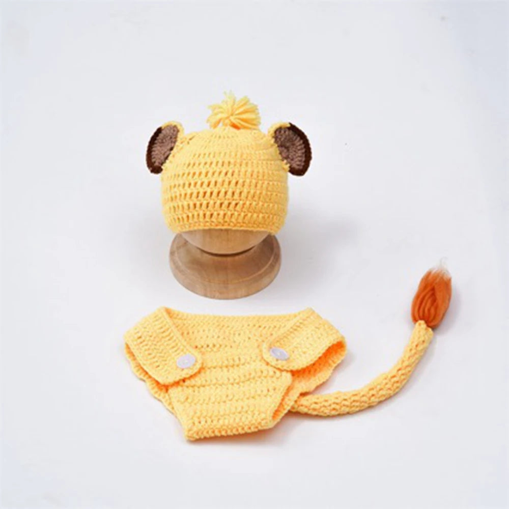 Lion Baby Costume Crochet Hat Diaper Cover Tail Newborn Studio