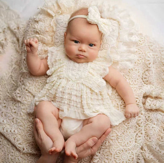 Smocked Newborn Romper White Ruffle Baby Girl Bodysuit Dress