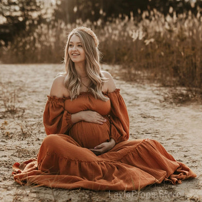Maternity Bohemian Linen Cotton Retro Loose Fitting Dress Boho Style
