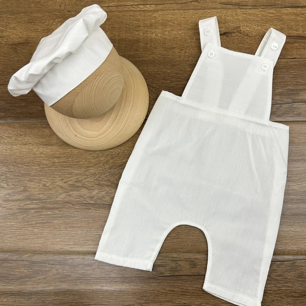 Newborn Baby Chef Costume Set Overalls Hat Black White Role Play Months