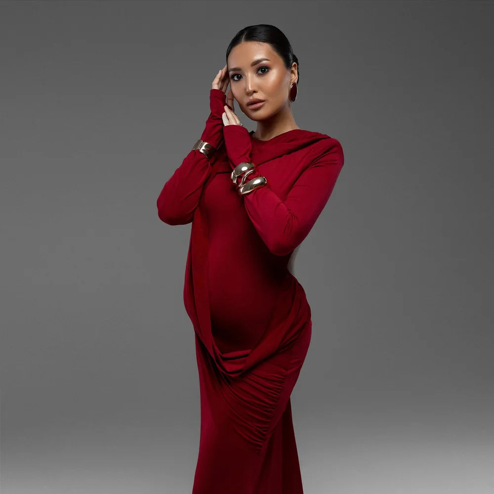 Maternity Dresses Photoshoot Backless Solid Color Dress Baby Shower Clothes For Pregnant Woman Evening Party Elegant Gown