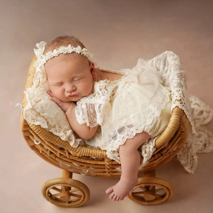 Beige Lace Ruffle Newborn Baby Girl Romper Bodysuit