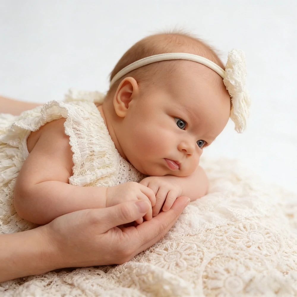 Smocked Newborn Romper White Ruffle Baby Girl Bodysuit Dress