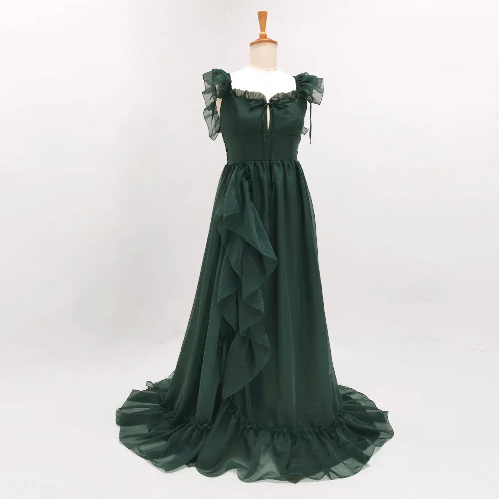Dark Green Camisole Tulle Dress Photo Shoot Pregnant Photography Dress For Women Elegant Photography Studio Costumes