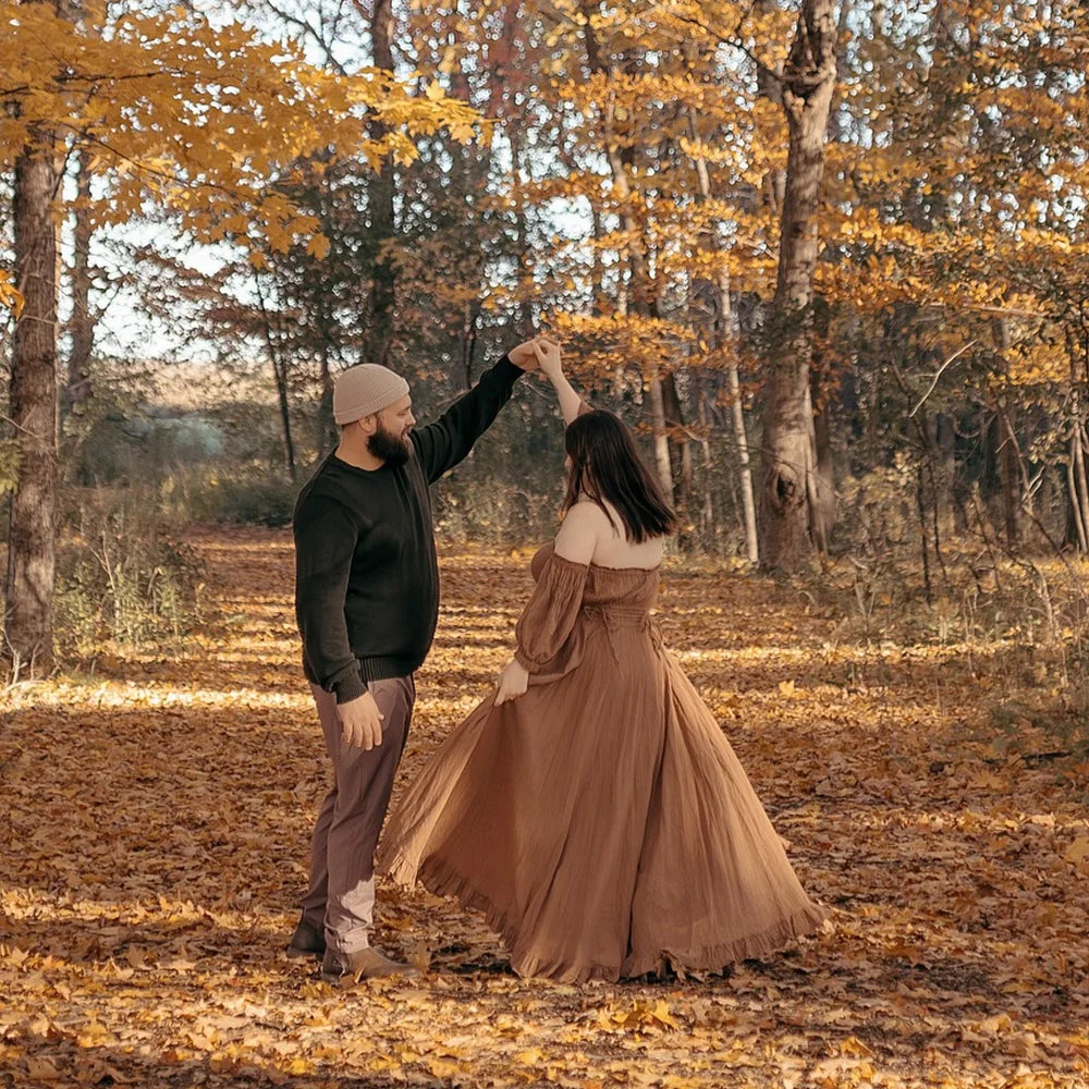 Bohemian Photo Shooting Pregnancy Dress Soft Linen Cotton Off Shoulder Pleated Edge Dress Pregnant Women Photography Dress