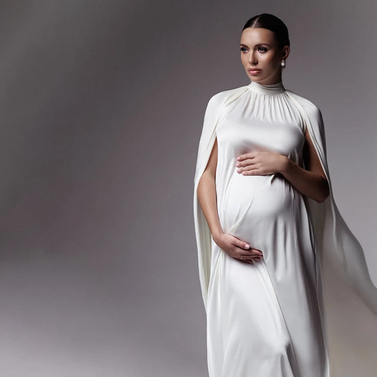 Elegant High-Neck Cape-Sleeve Maternity Gown | KOOUOO