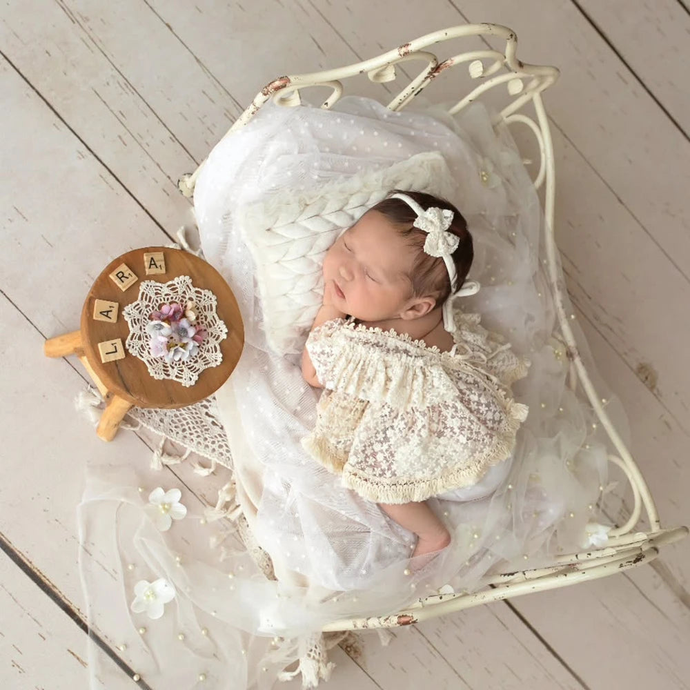 Beige Lace Ruffle Off Shoulder Romper Newborn Baby Girl Clothing