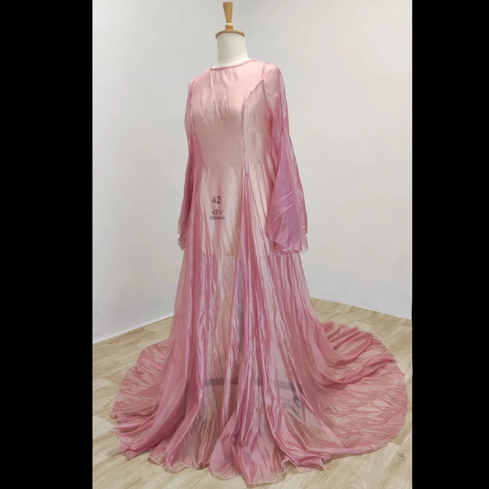Simple Style Long Sleeve Soft Tulle Dress Clothes For Pregnant Women Floor Length Long Tail Dress Maternity Photo Shoot Dresses