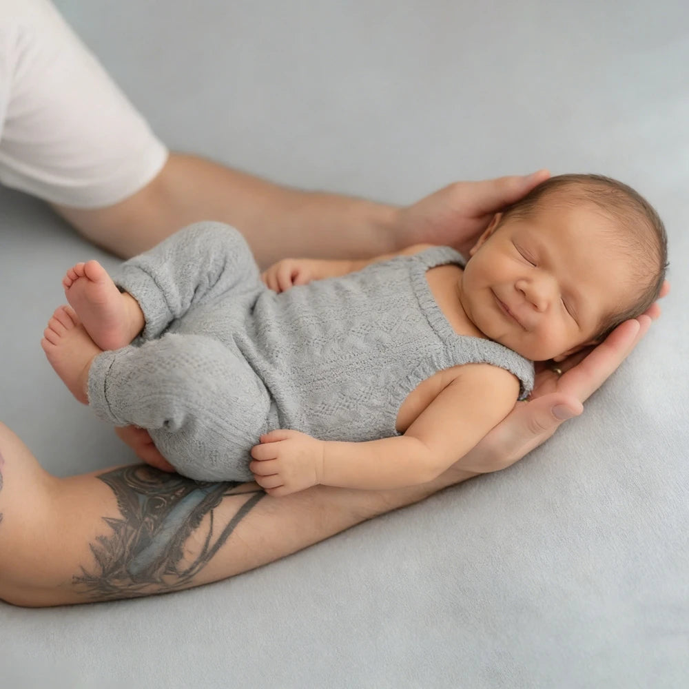 Gray Knitted Suspender Pants Baby Parent-child Interaction Newborn Set