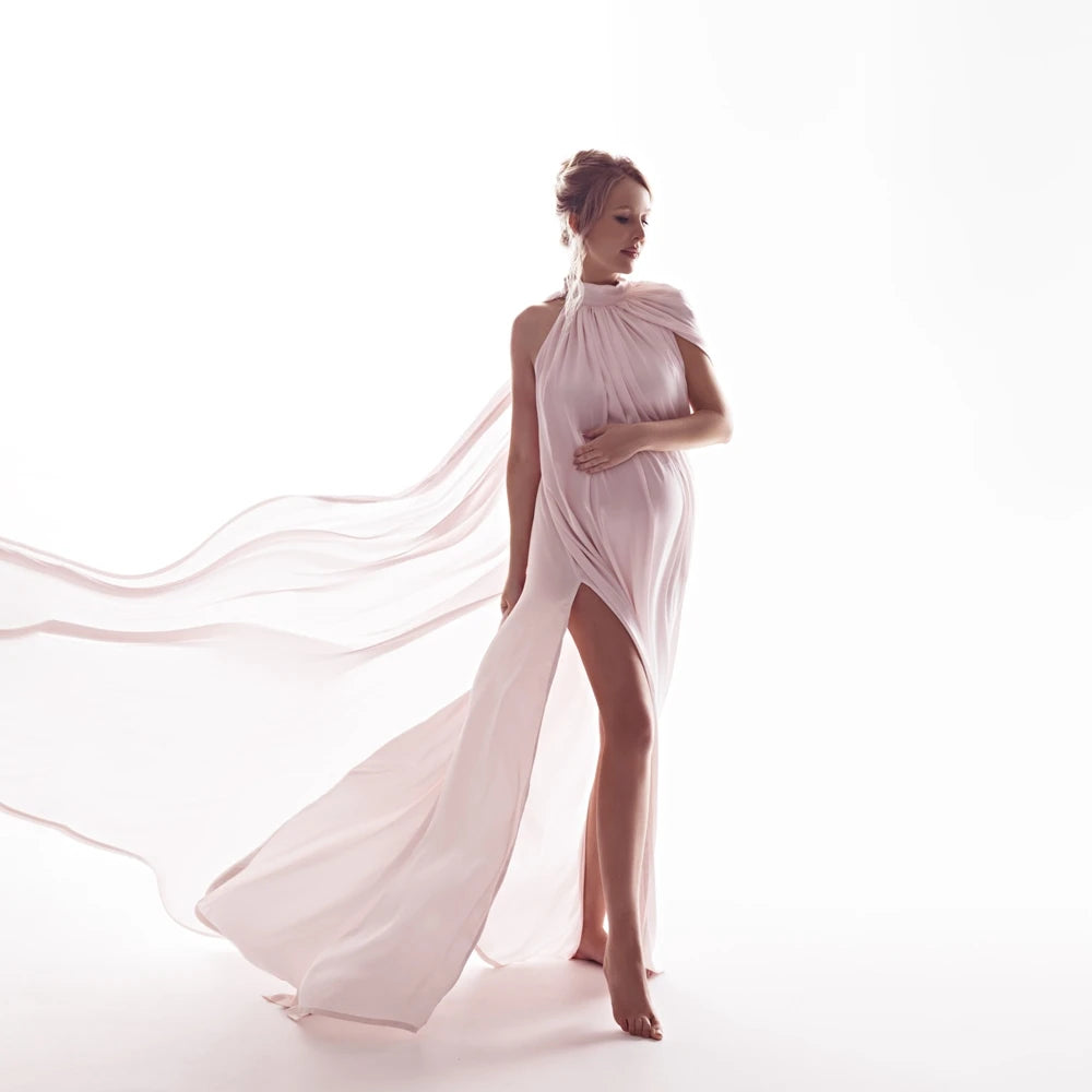 Flowing Round-Neck Cape Maternity Gown | KOOUOO