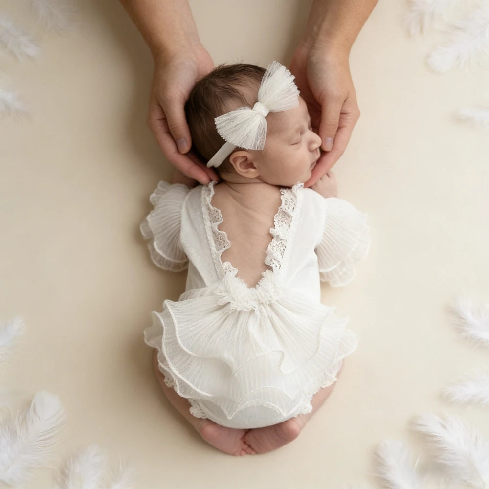Baby Girl Cream Lace Ruffle Romper Princess Tutu