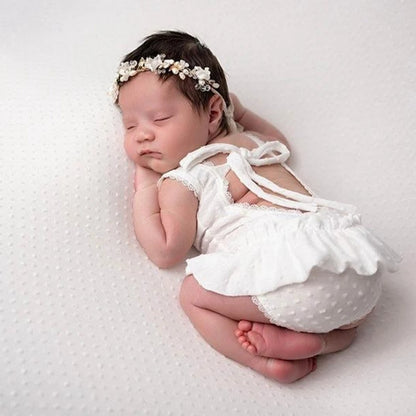 Baby Girl Ruffle Open Back Romper Bow Headband
