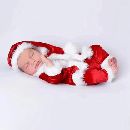Christmas Newborn Santa Velvet Romper Hat Holiday Costume Photo Boutique Baby