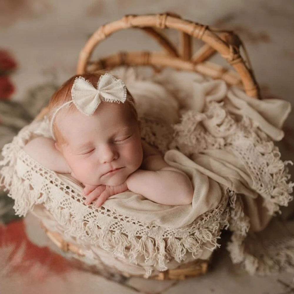 Newborn Lace Stretch Wrap Swaddle 25x75cm Boho Tassel Studio Photo