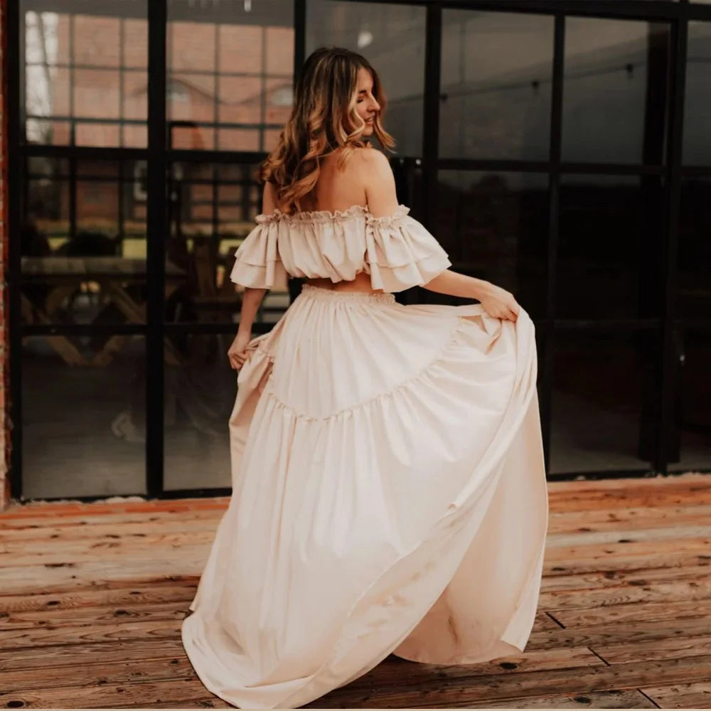 Photography Dress For Women Elegant Soft Short Sleeved Two-Piece Set For Photo Shoot Dress Baby Shower Dresses Pregnant Women