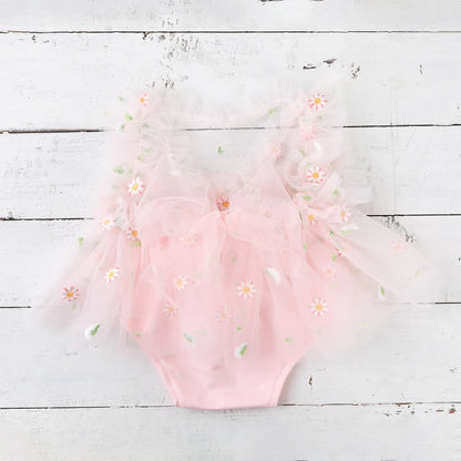 Baby Girl Tutu Ruffle Skirt Daisy Embroidery Tulle Dress Soft Newborn Set
