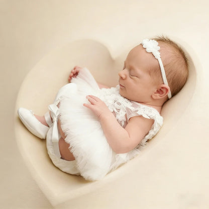 White Lace Tutu Romper Newborn Girl Pearl Ruffle Bodysuit Baby Jumpsuit