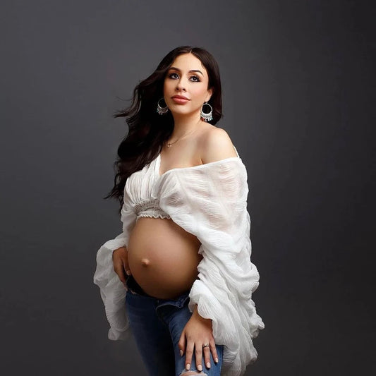 Maternity Pleated Top Female Fold Puff Sleeve Loose