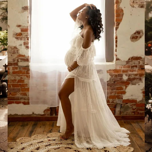 Maternity Dresses For Baby Showers Elegant Off Shoulder Embroidered Mesh Dress For Pregnant Women Photo Shoot Dress For Women