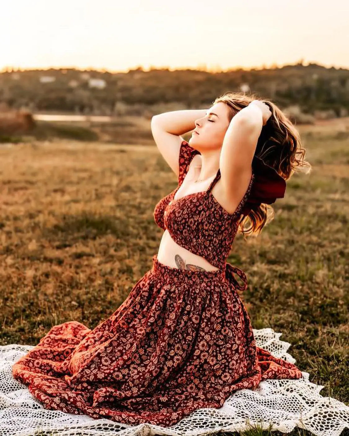 Cotton Maternity Photography Dresses Minimally Printed Cotton Maternity Two-Piece Set Bohemian Photo Shooting Pregnancy Dress