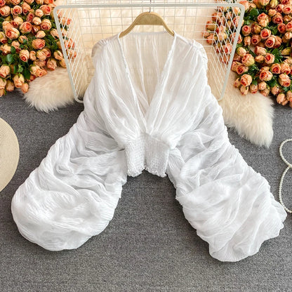 Maternity Pleated Top Female Fold Puff Sleeve Loose