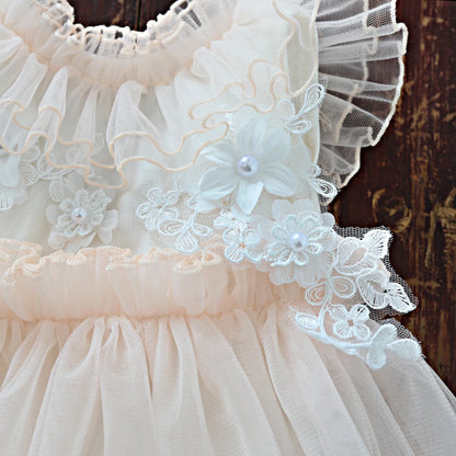 Newborn Beige Lace Tulle Dress Baby Costume Elegant Style Newborn Set